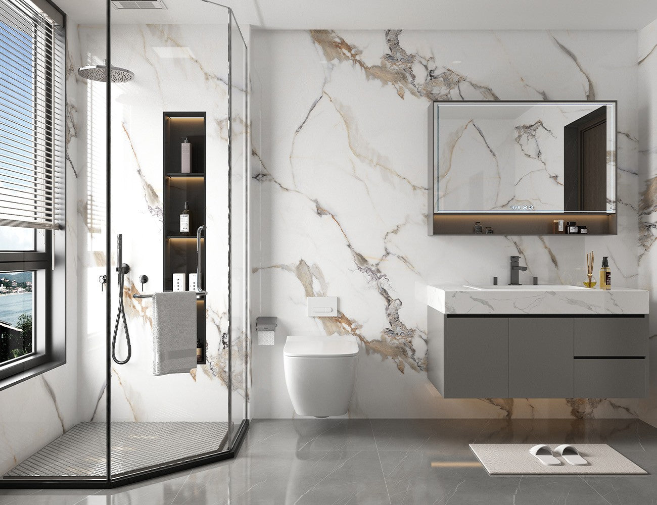 1m x 2.4m Bronze Carrara Marble