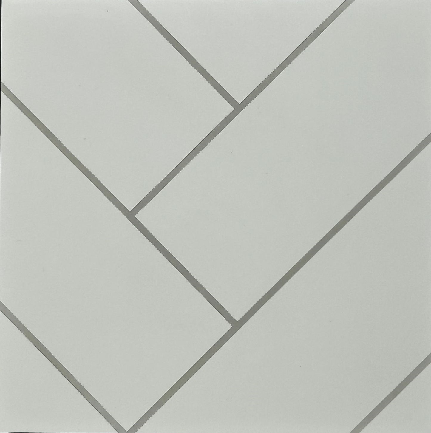 1m x 2.4m Grout Line White Herringbone