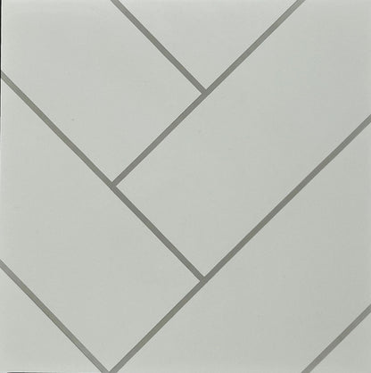 1m x 2.4m Grout Line White Herringbone