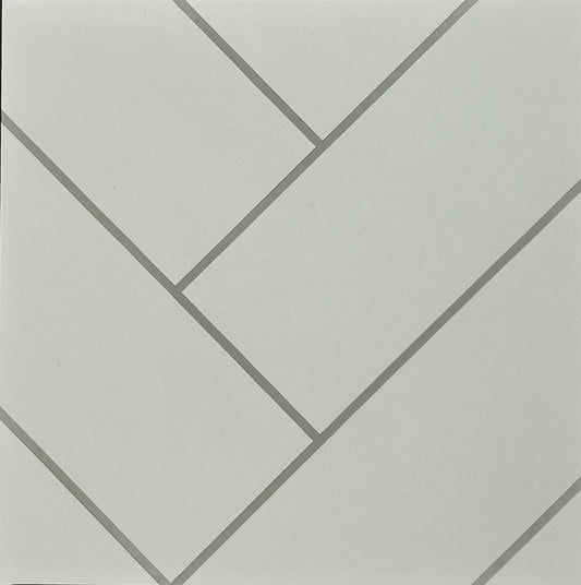 1m x 2.4m Grout Line White Herringbone